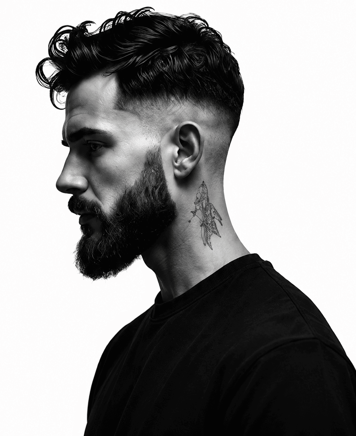 Portrait d'un client — coupe et barbe travaillées à l'Atelier Brut